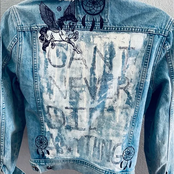 Denim Jacket w/ Sherpa Collar Designed, Painted, & Embroidered by Maison Parker - Picture 5 of 7